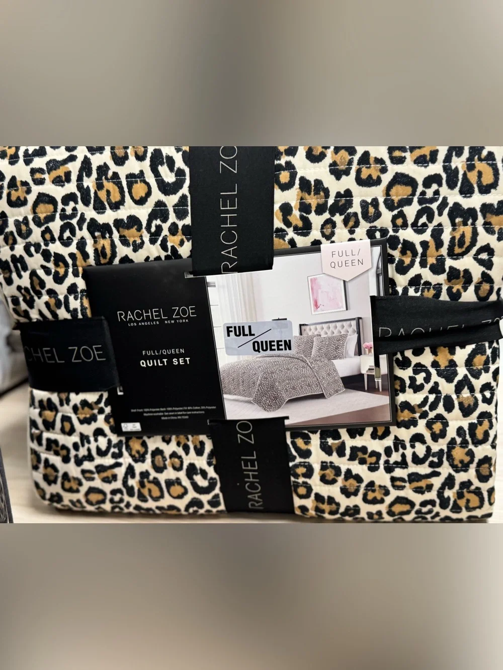 Rachel Zoe Leopard Print Quilt Set in Cream, Black & Tan